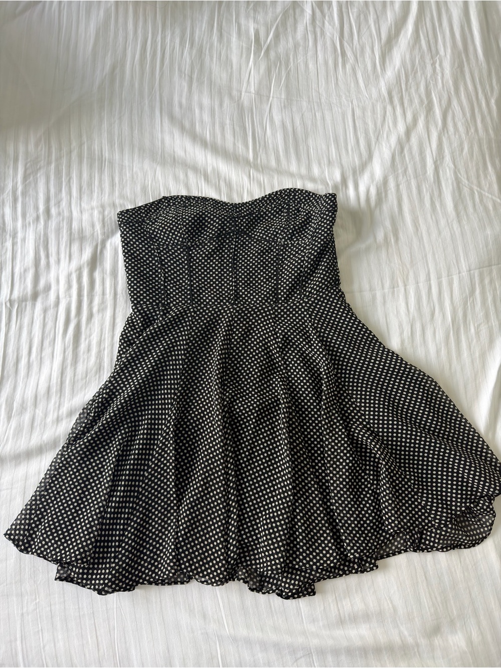 Zara Black with White Polka Dot Strapless Skater Dress